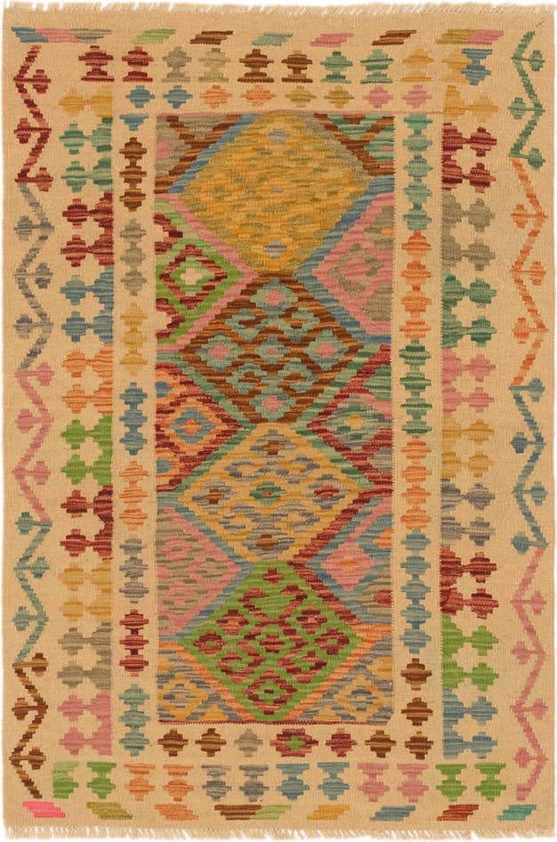 Detail image of 3' 5 x 5' Hand Woven Kilim Maymana Wool Rug