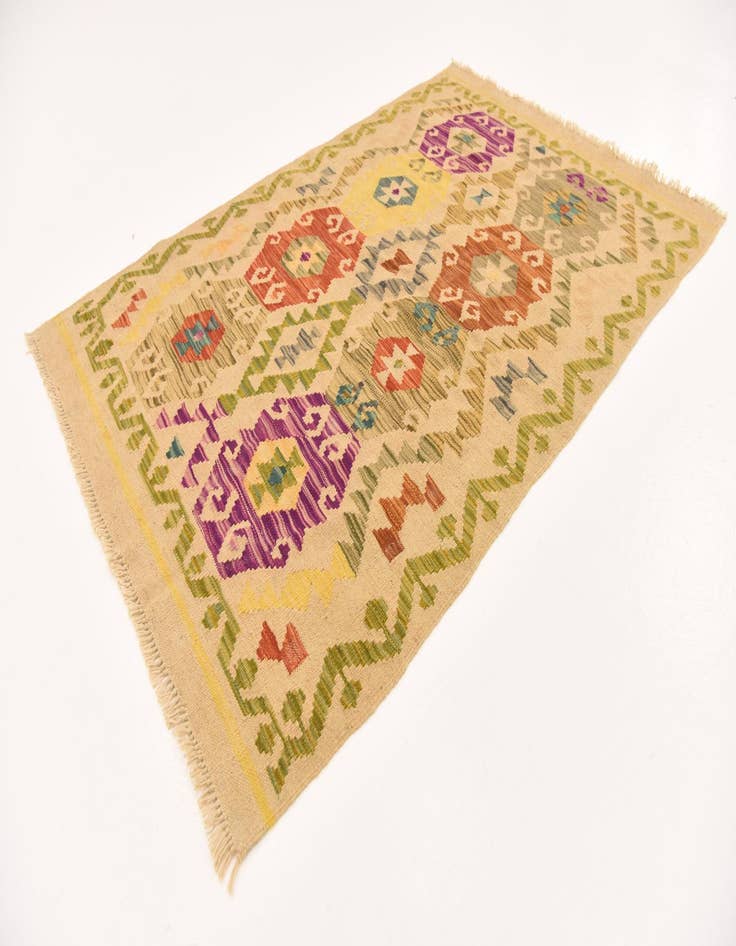 Detail image of 3' 4 x 5'  Hand Woven Kilim Maymana Wool Rug