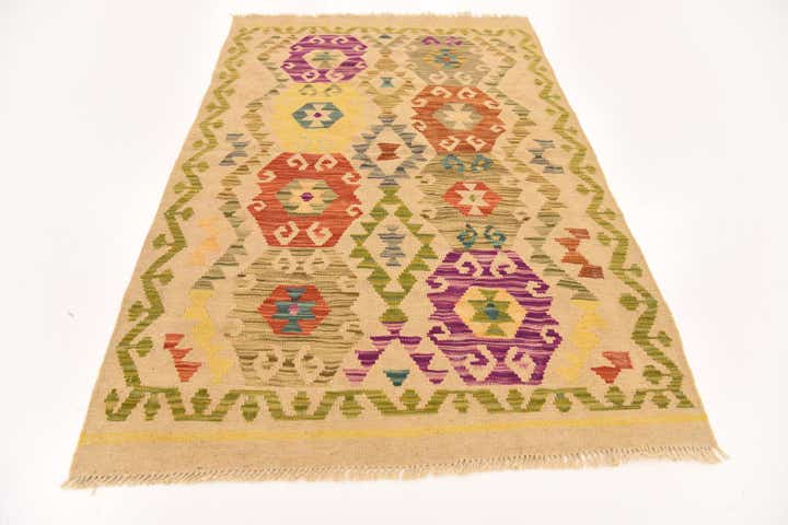 3' 4 x 5' Hand Woven Kilim Maymana Wool Rug