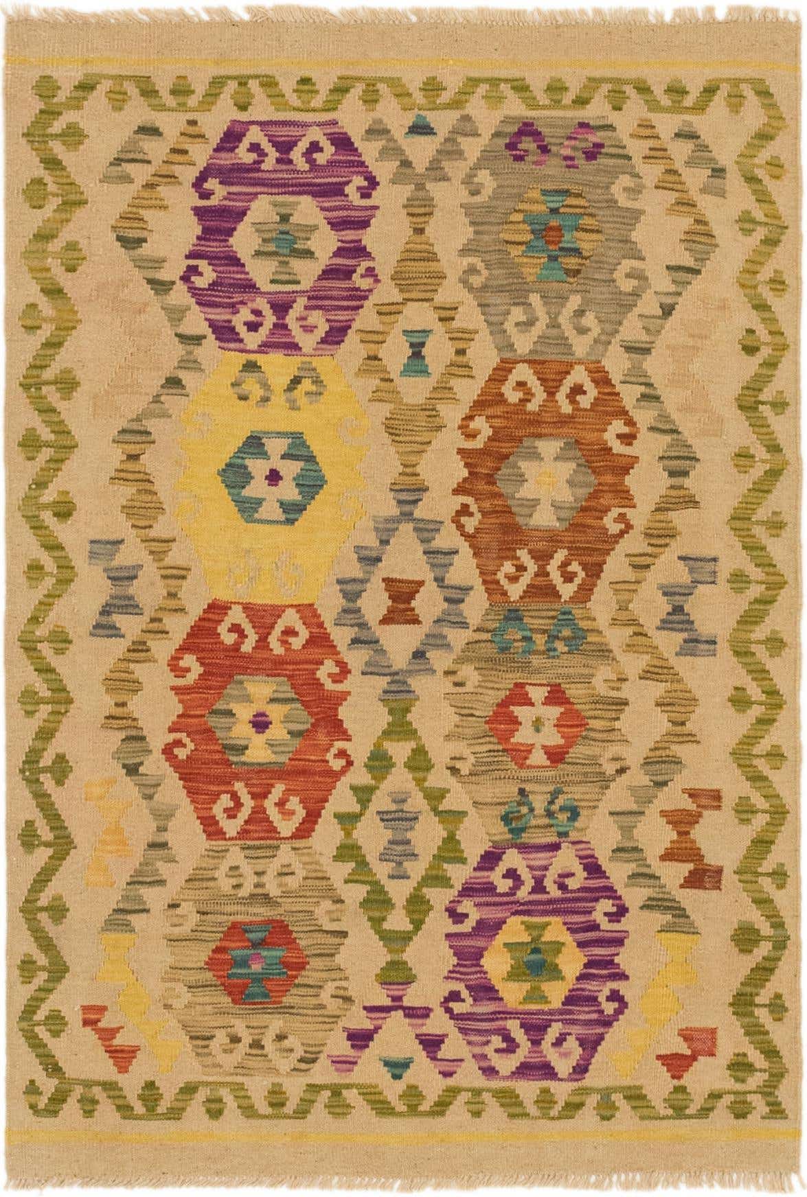 3' 4 x 5' Hand Woven Kilim Maymana Wool Rug