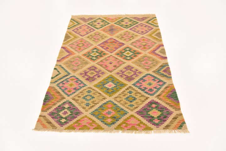 3' 4 x 5' Hand Woven Kilim Maymana Wool Rug