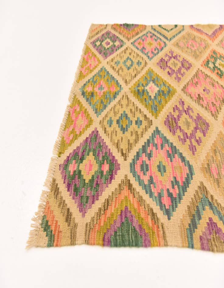 Detail image of 3' 4 x 5'  Hand Woven Kilim Maymana Wool Rug