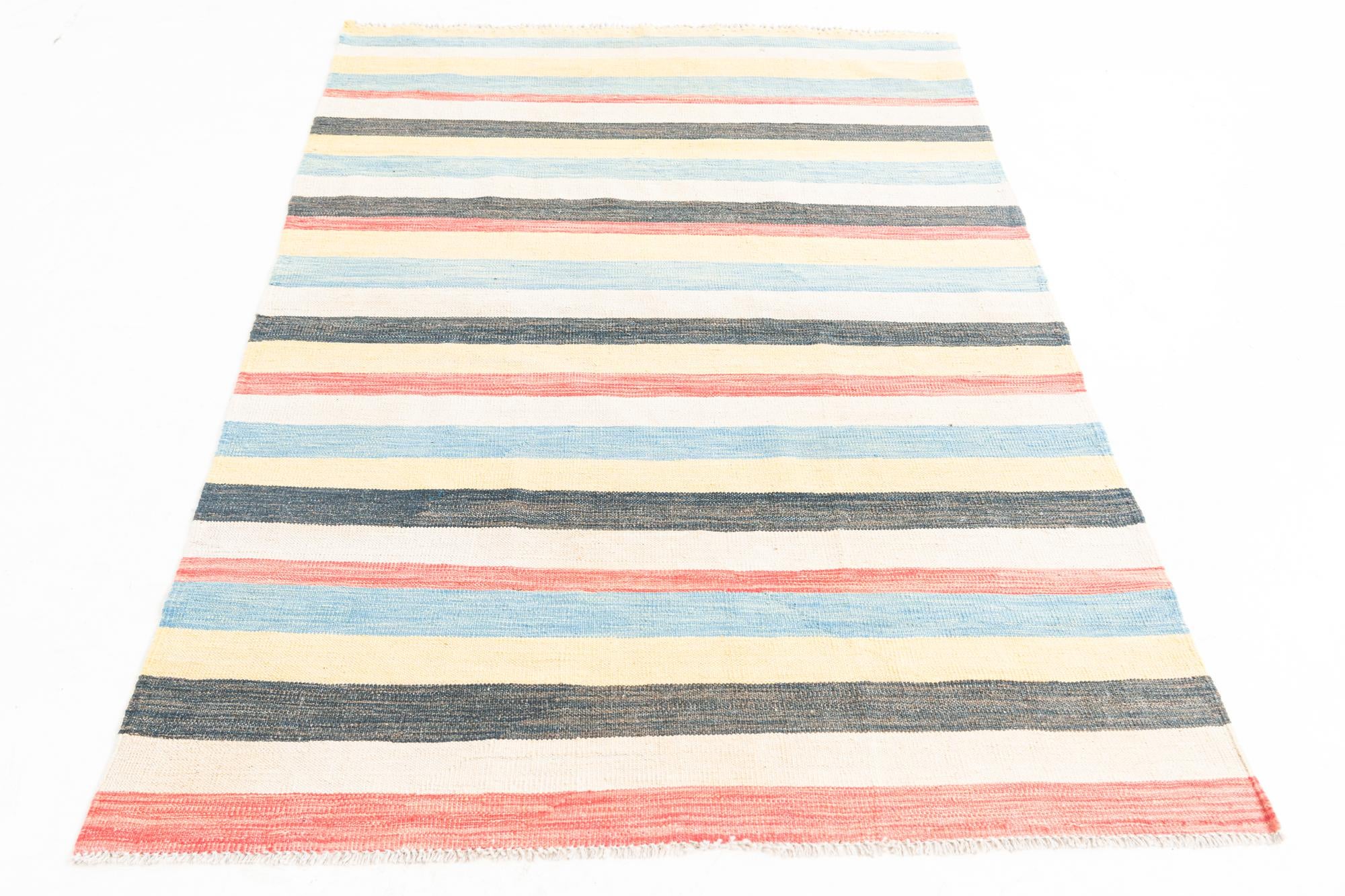 4' x 5' 10 Hand Woven Kilim Maymana Wool Rug