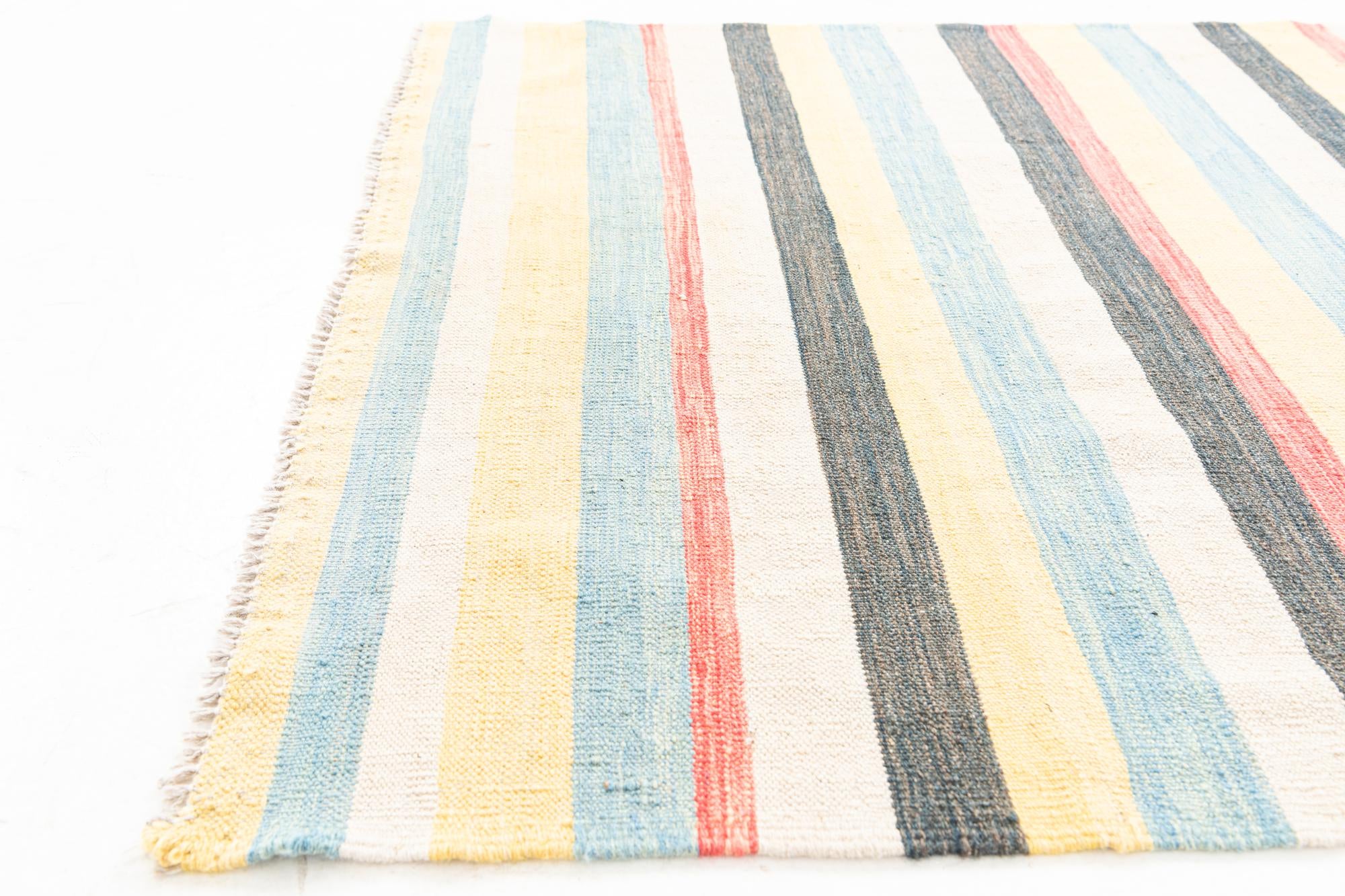 4' x 5' 10 Hand Woven Kilim Maymana Wool Rug