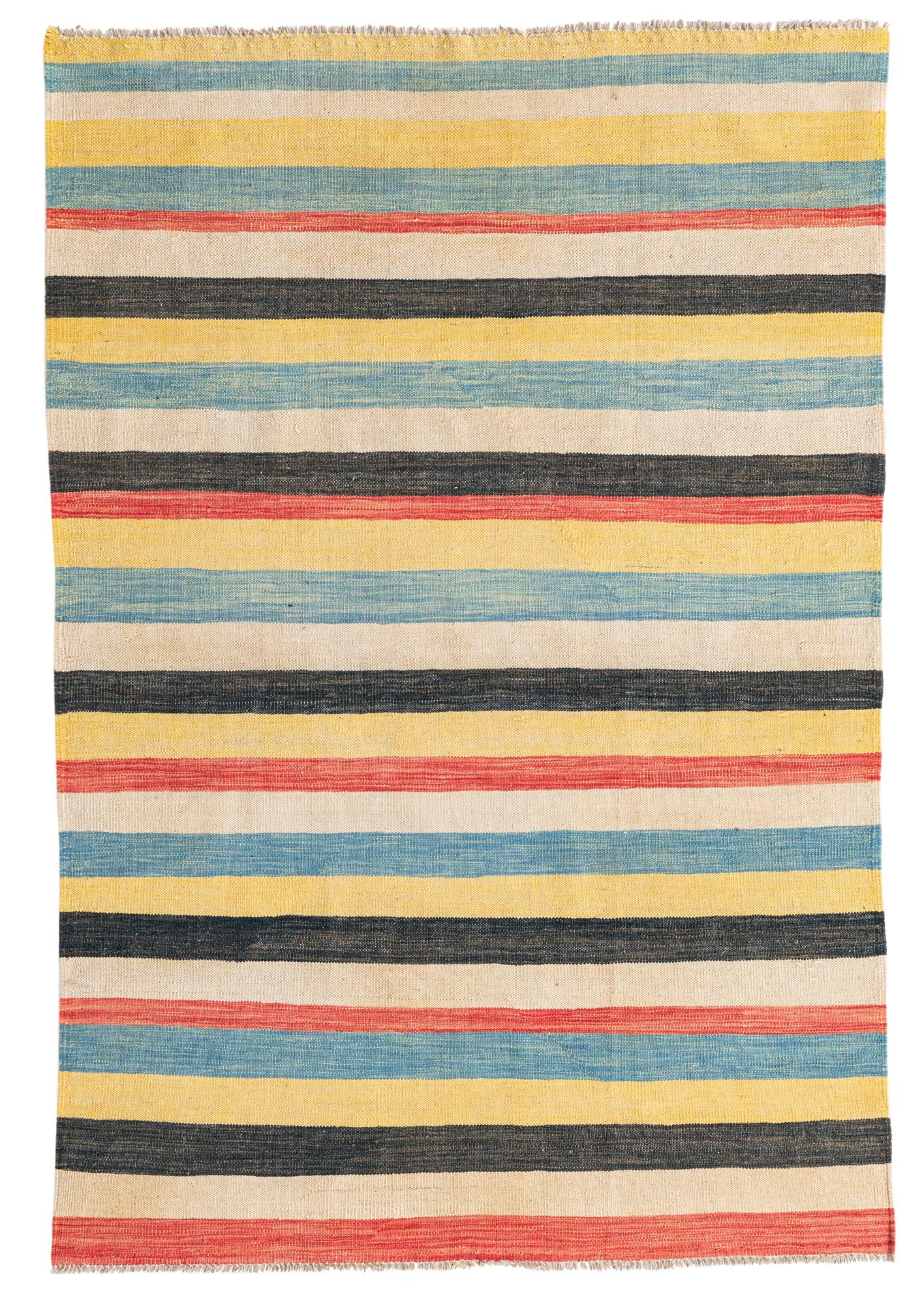 4' x 5' 10 Hand Woven Kilim Maymana Wool Rug