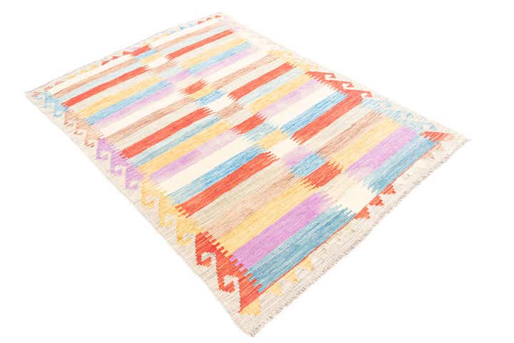 4' x 5' 9 Hand Woven Kilim Maymana Wool Rug