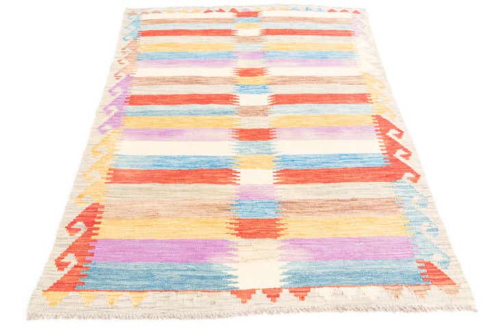 4' x 5' 9 Hand Woven Kilim Maymana Wool Rug