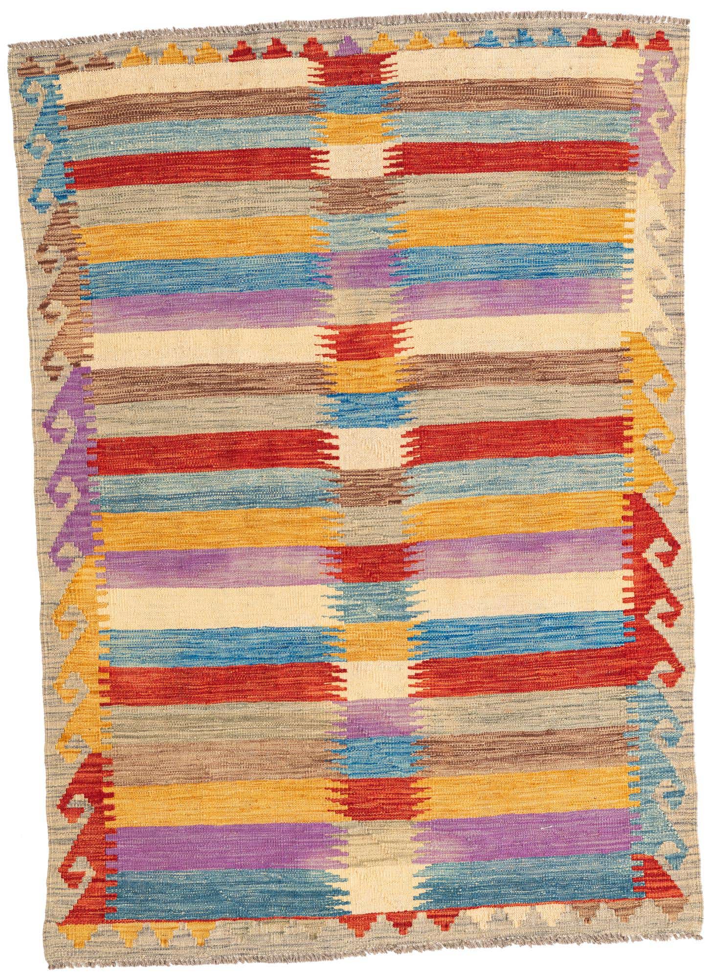 4' x 5' 9 Hand Woven Kilim Maymana Wool Rug