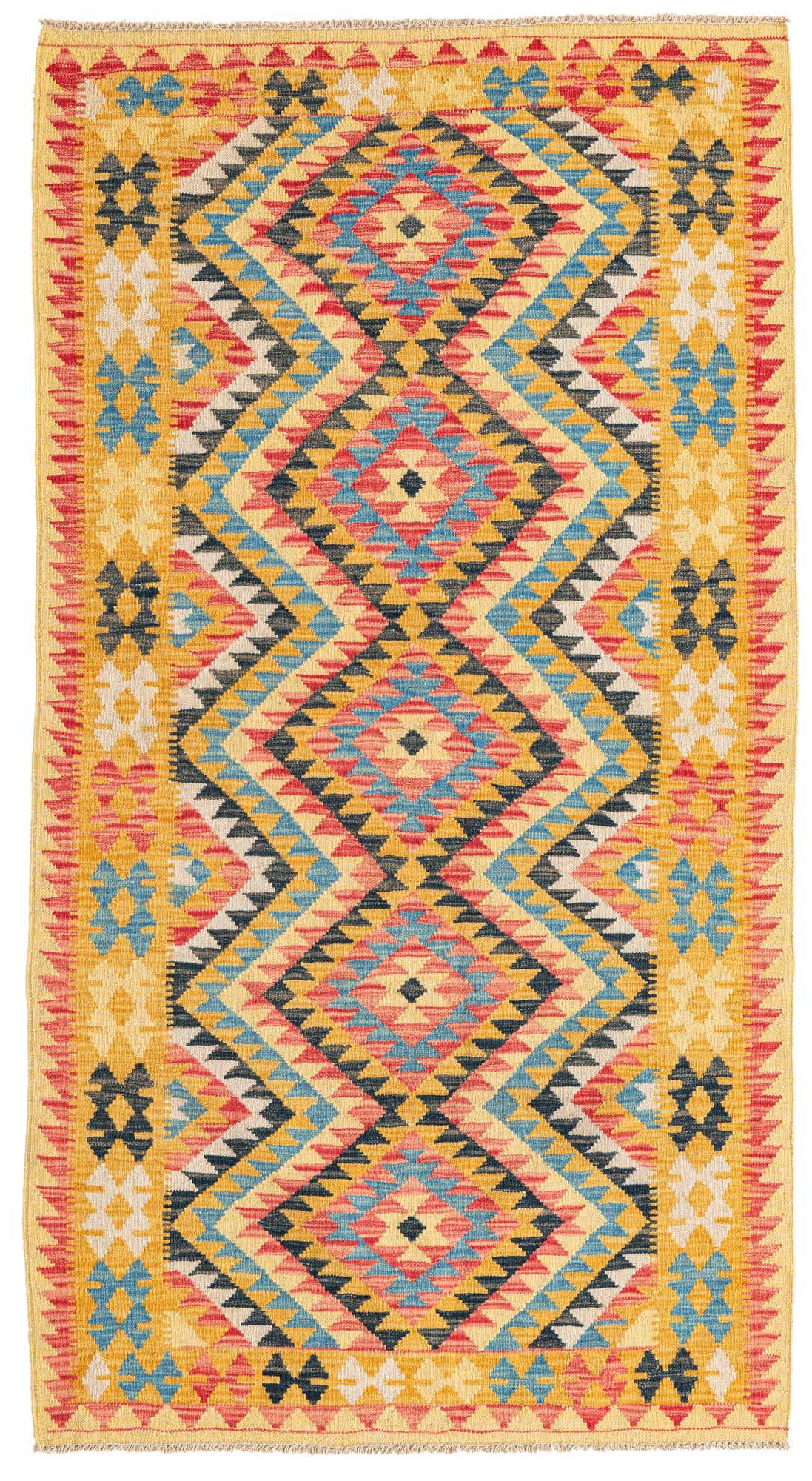 3' 6 x 6' 5 Hand Woven Kilim Maymana Wool Rug