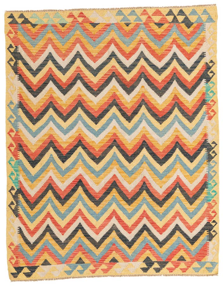 Detail image of 4' 3 x 6' 2 Hand Woven Kilim Maymana Wool Rug