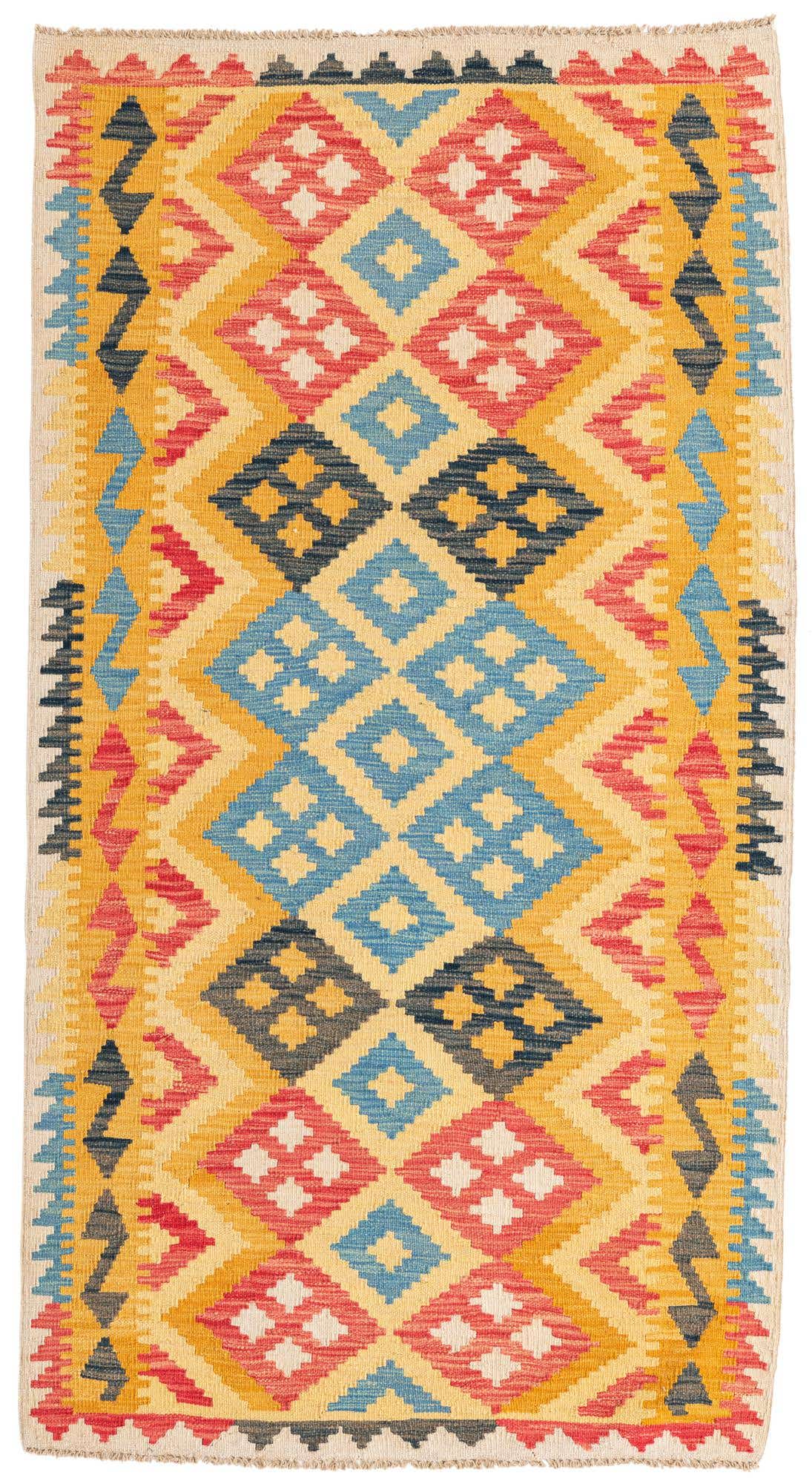 3' 6 x 6' 7 Hand Woven Kilim Maymana Wool Rug