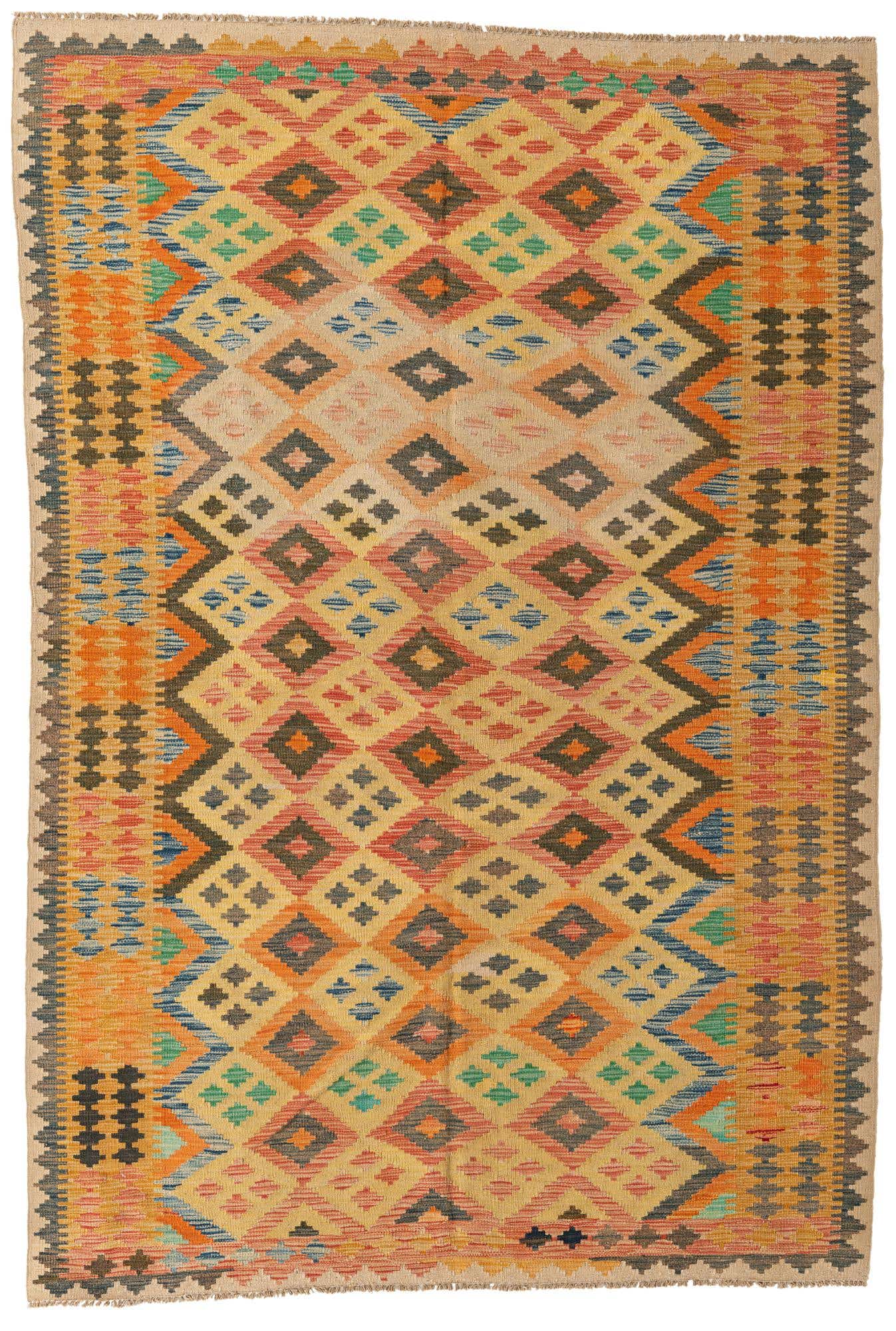 5' 6 x 8' 2 Hand Woven Kilim Maymana Wool Rug