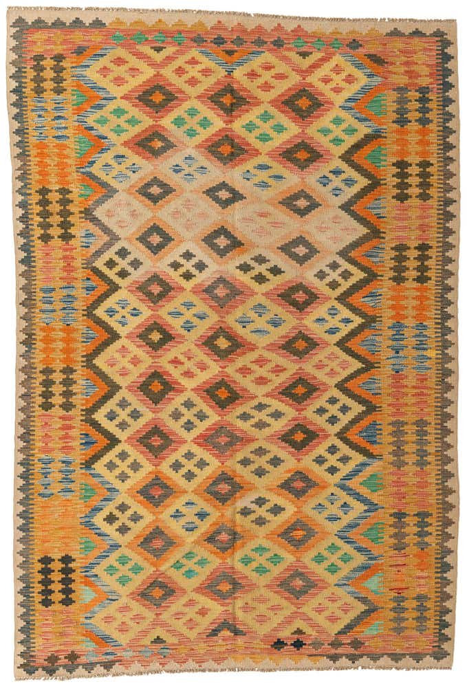 5' 6 x 8' 2 Hand Woven Kilim Maymana Wool Rug