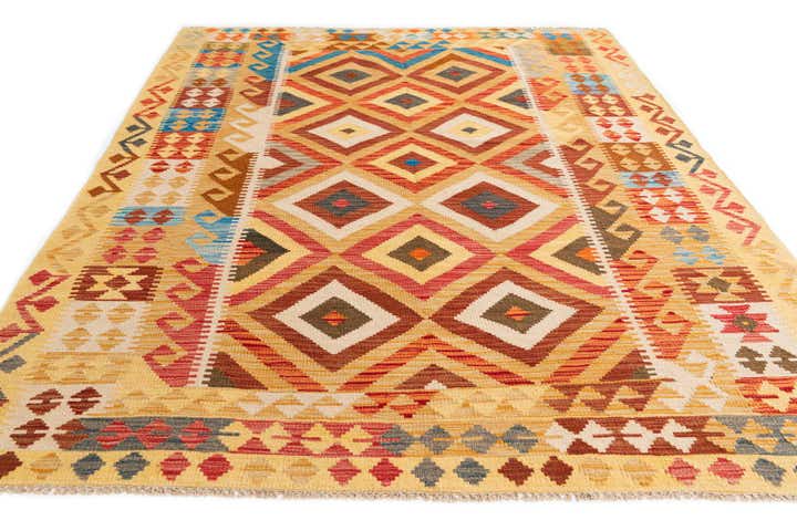 5' 10 x 7' 10 Hand Woven Kilim Maymana Wool Rug