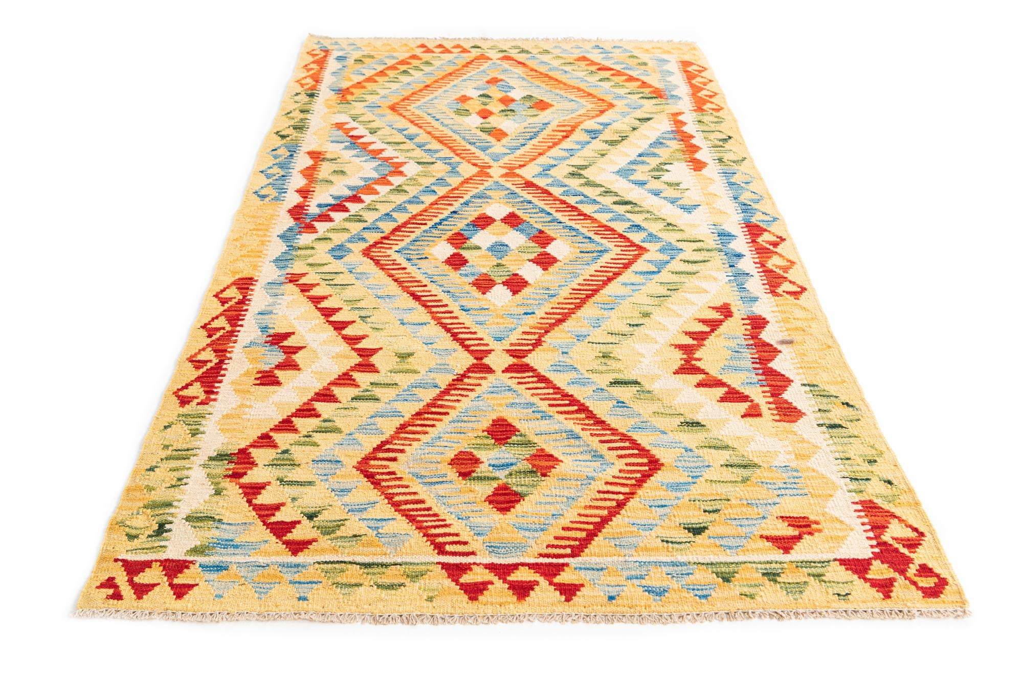 3' 6 x 6' 6 Hand Woven Kilim Maymana Wool Rug