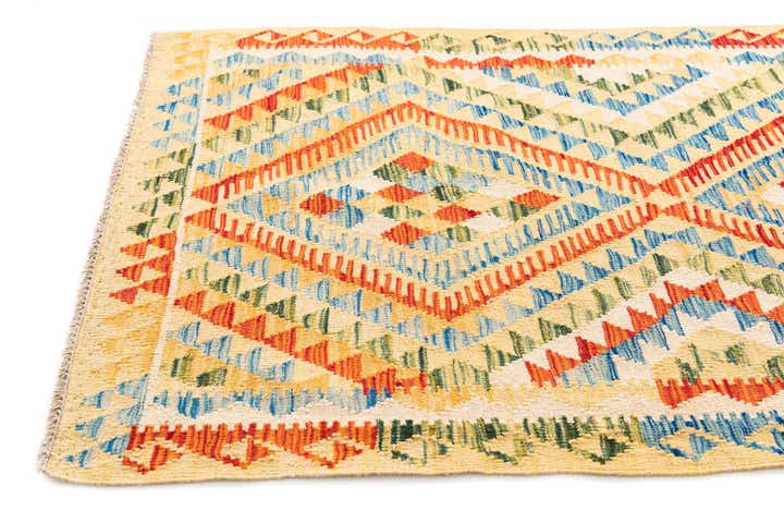 3' 6 x 6' 6 Hand Woven Kilim Maymana Wool Rug