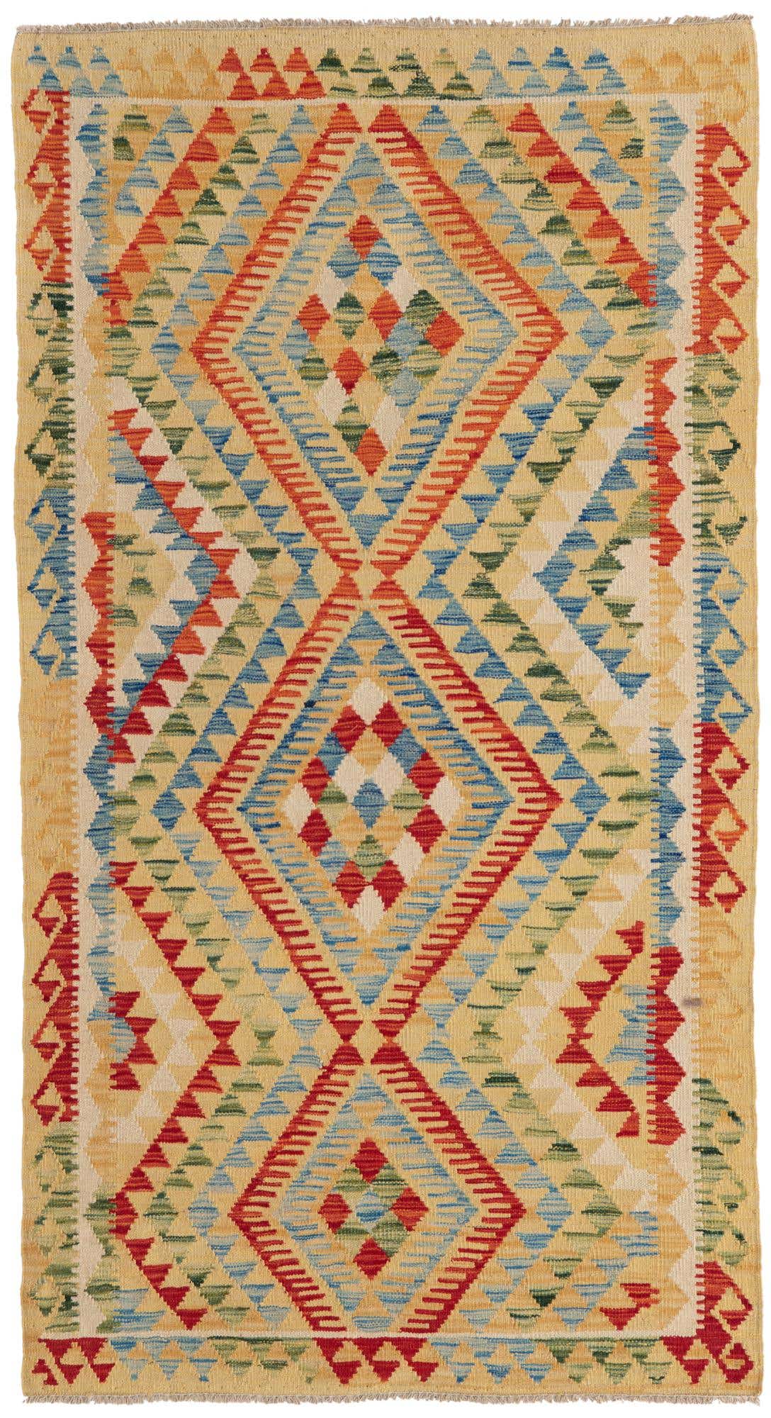 3' 6 x 6' 6 Hand Woven Kilim Maymana Wool Rug