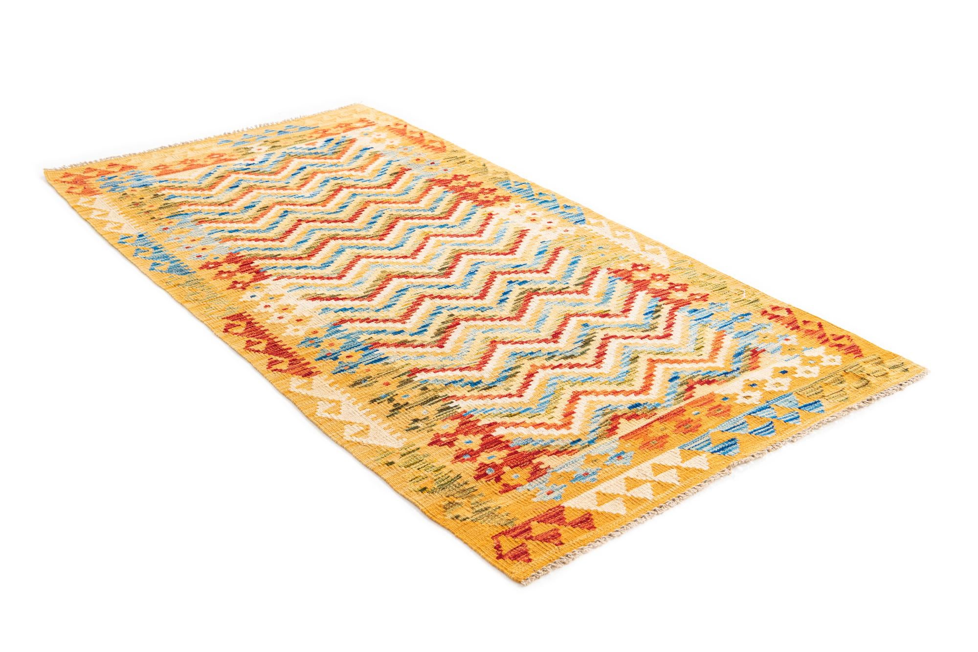 3' 3 x 6' 3 Hand Woven Kilim Maymana Wool Rug