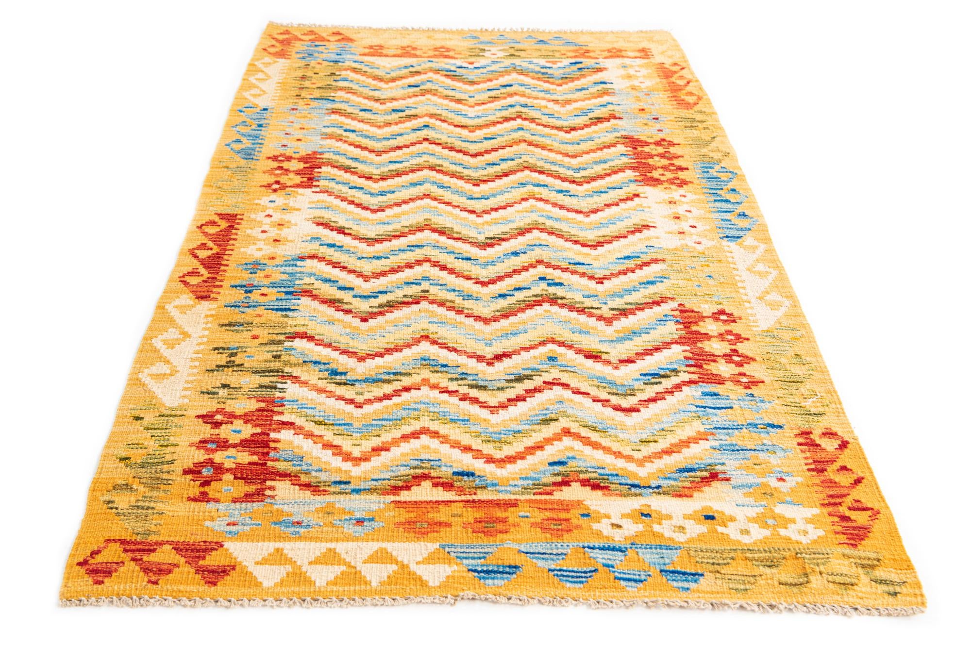 3' 3 x 6' 3 Hand Woven Kilim Maymana Wool Rug