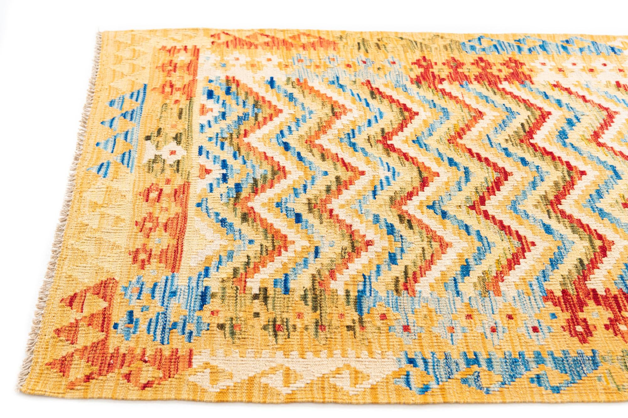 3' 3 x 6' 3 Hand Woven Kilim Maymana Wool Rug