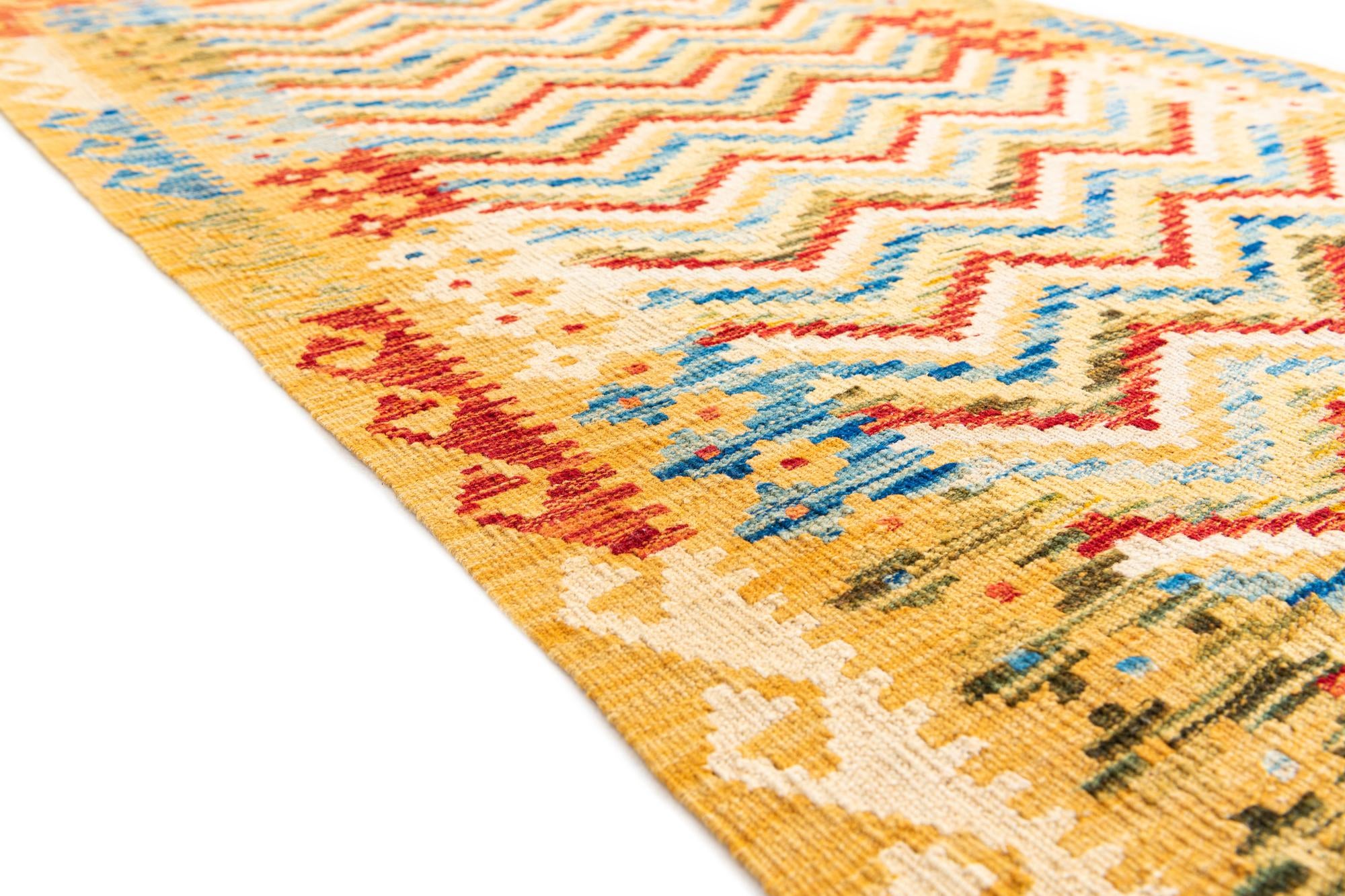 3' 3 x 6' 3 Hand Woven Kilim Maymana Wool Rug
