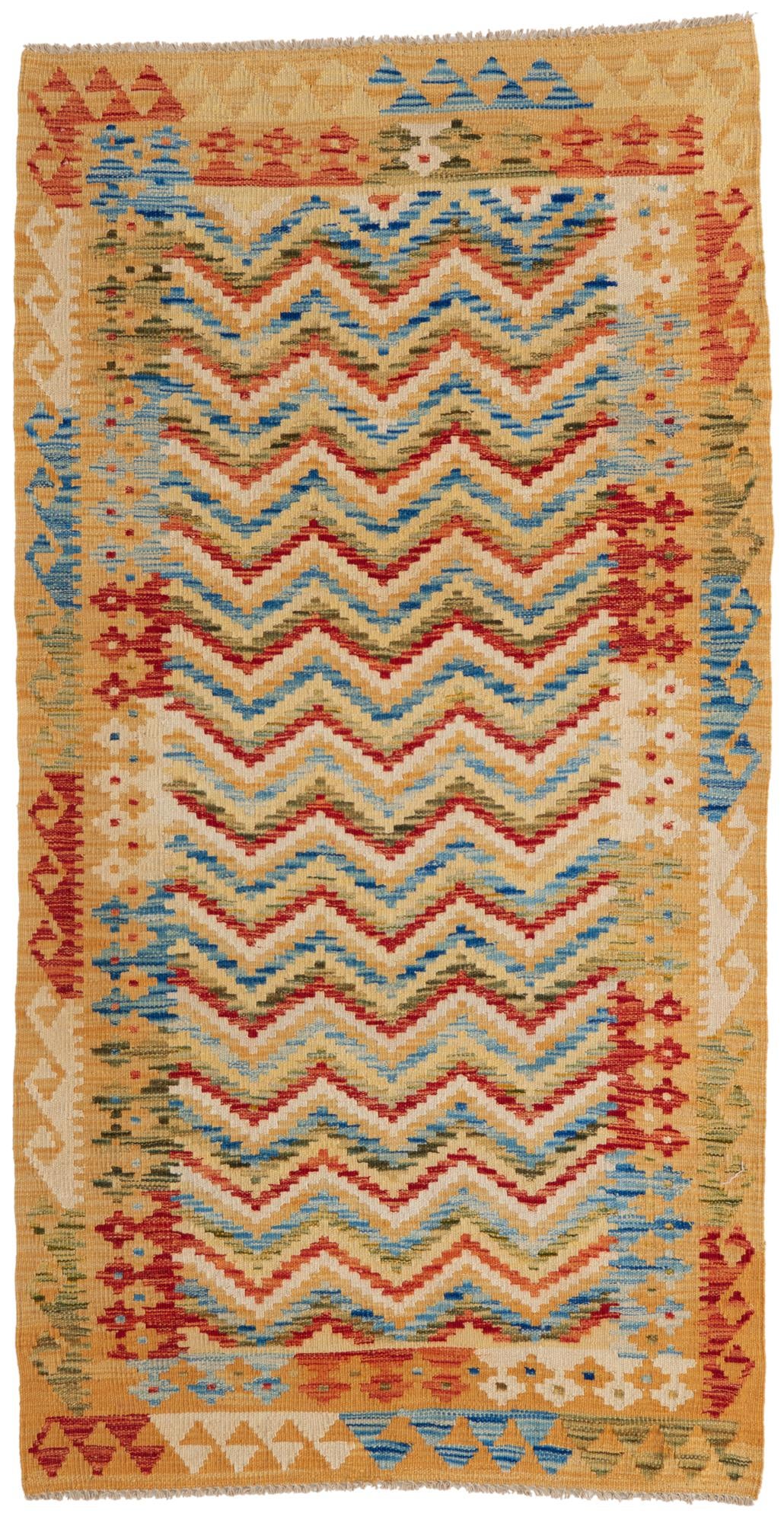 3' 3 x 6' 3 Hand Woven Kilim Maymana Wool Rug