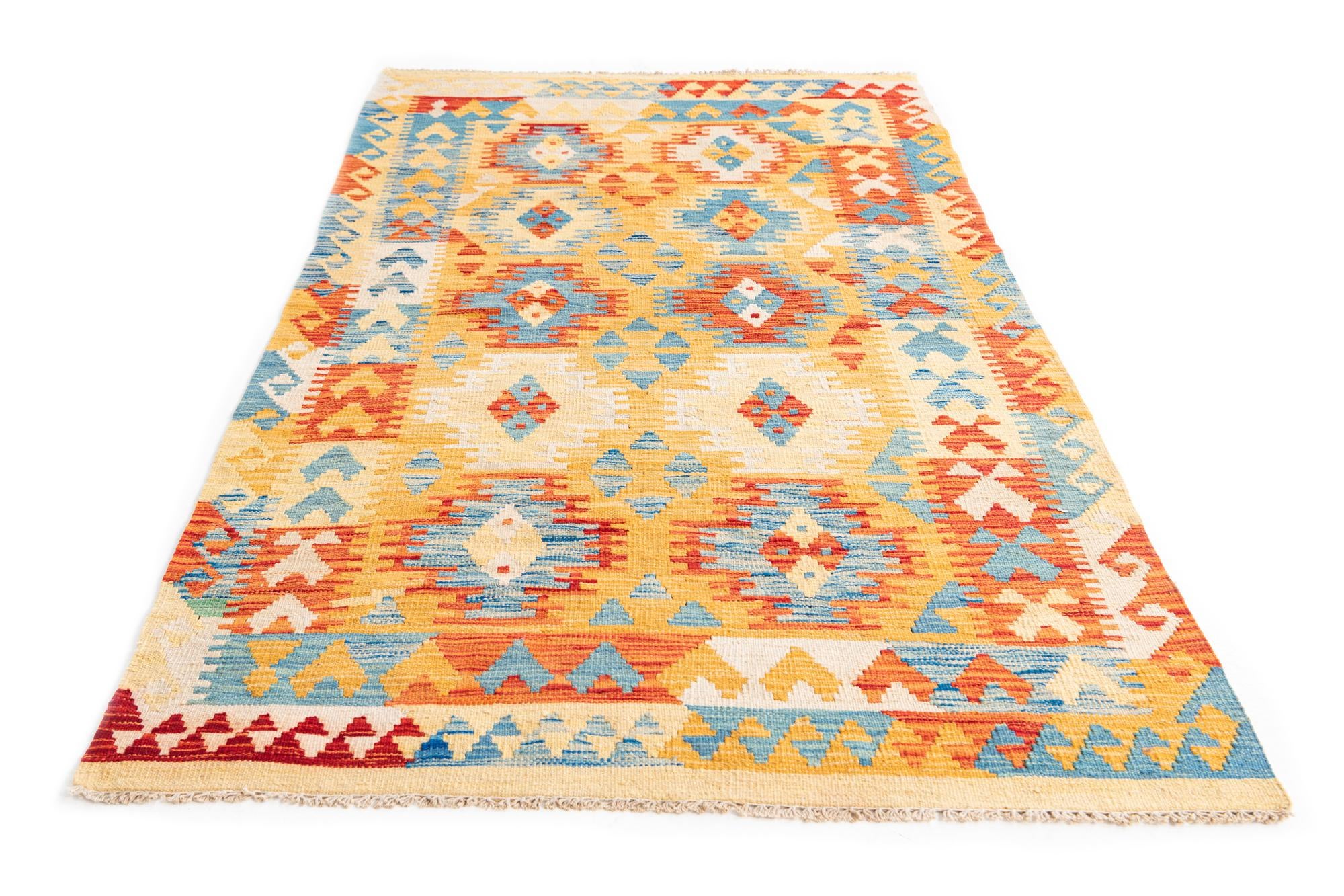 3' 6 x 6' 5 Hand Woven Kilim Maymana Wool Rug