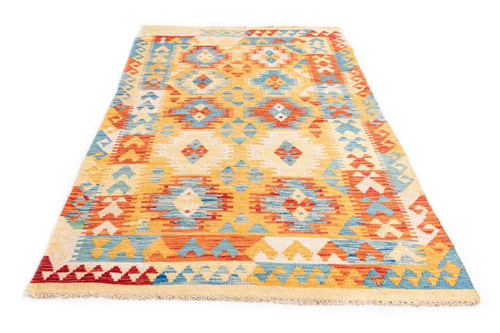 3' 6 x 6' 5 Hand Woven Kilim Maymana Wool Rug