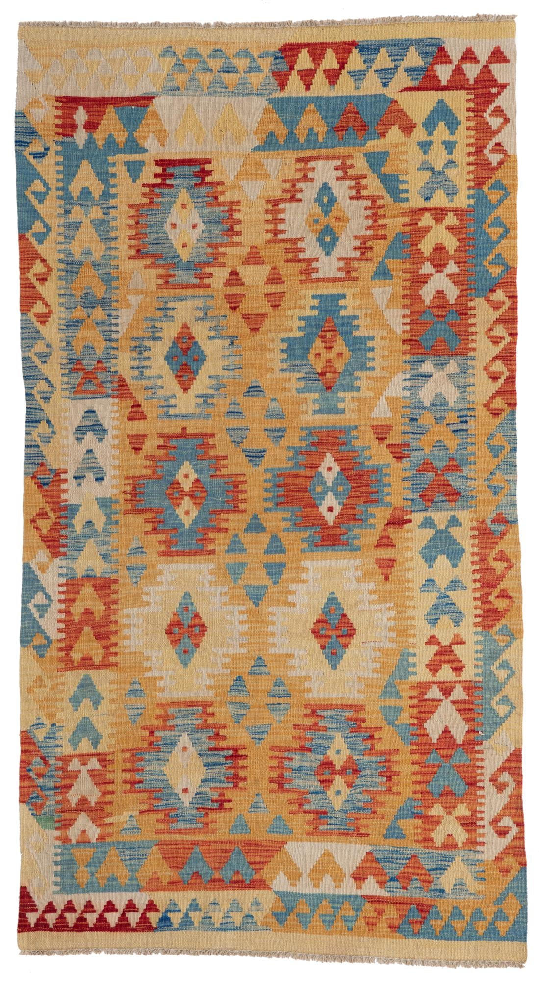 3' 6 x 6' 5 Hand Woven Kilim Maymana Wool Rug