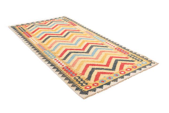 3' 5 x 6' 6 Hand Woven Kilim Maymana Wool Rug