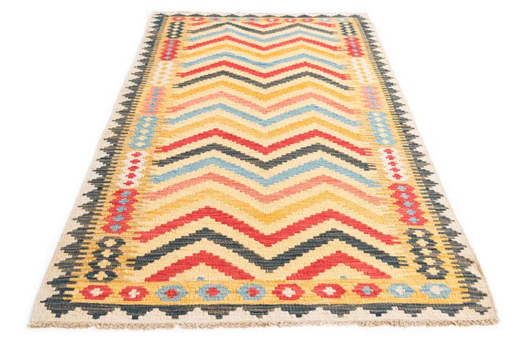 Detail image of 3' 5 x 6' 6 Hand Woven Kilim Maymana Wool Rug