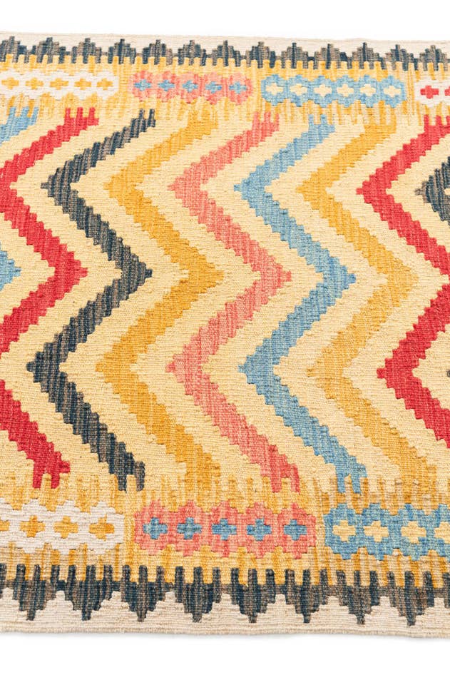 Detail image of 3' 5 x 6' 6 Hand Woven Kilim Maymana Wool Rug