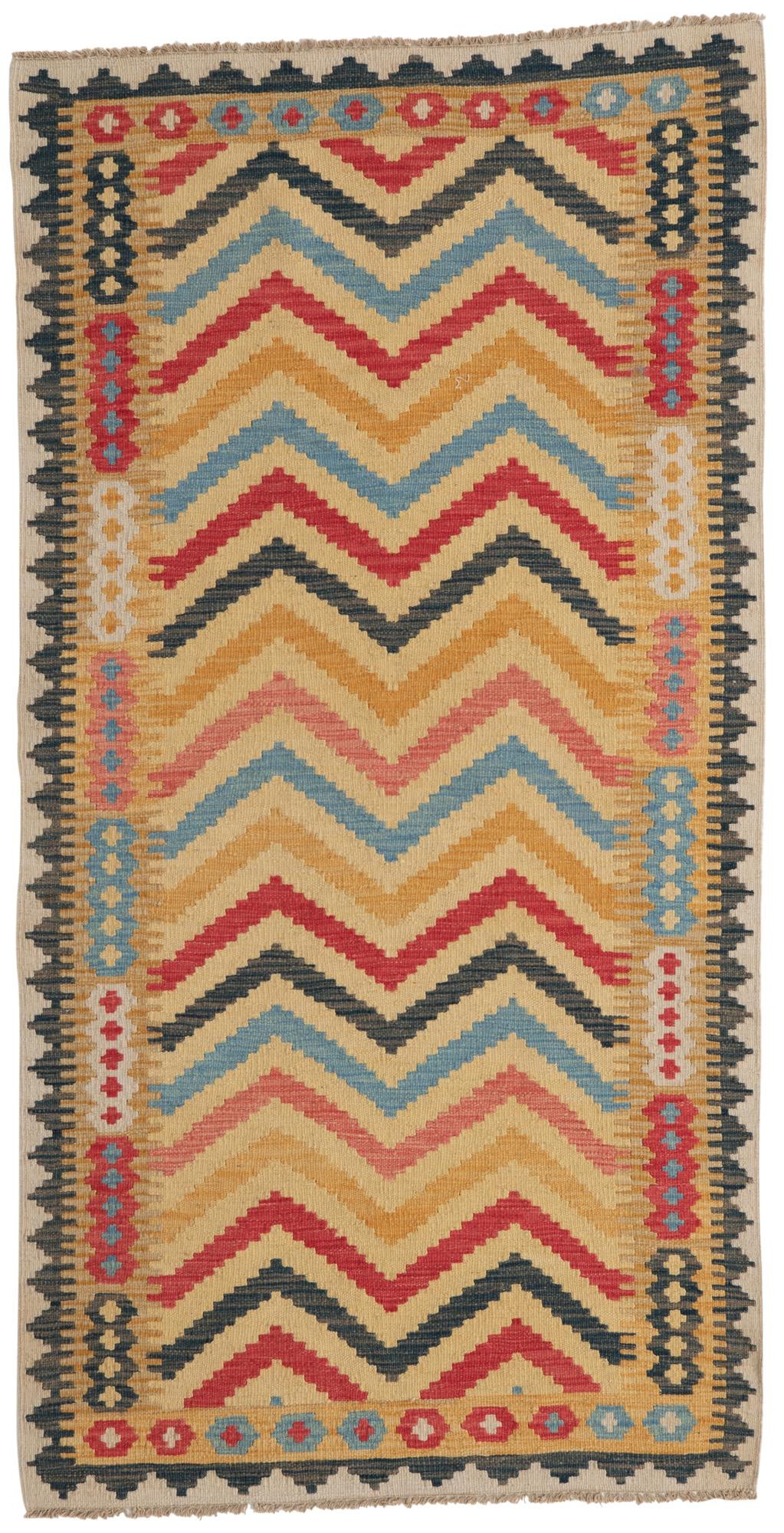 3' 5 x 6' 6 Hand Woven Kilim Maymana Wool Rug