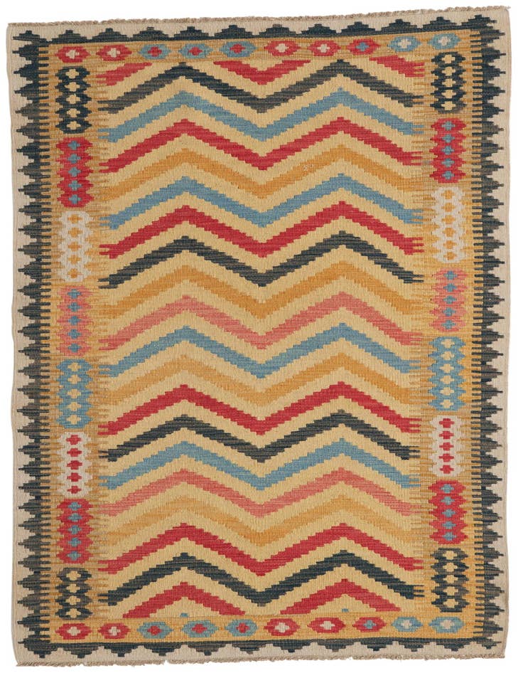Detail image of 3' 5 x 6' 6 Hand Woven Kilim Maymana Wool Rug