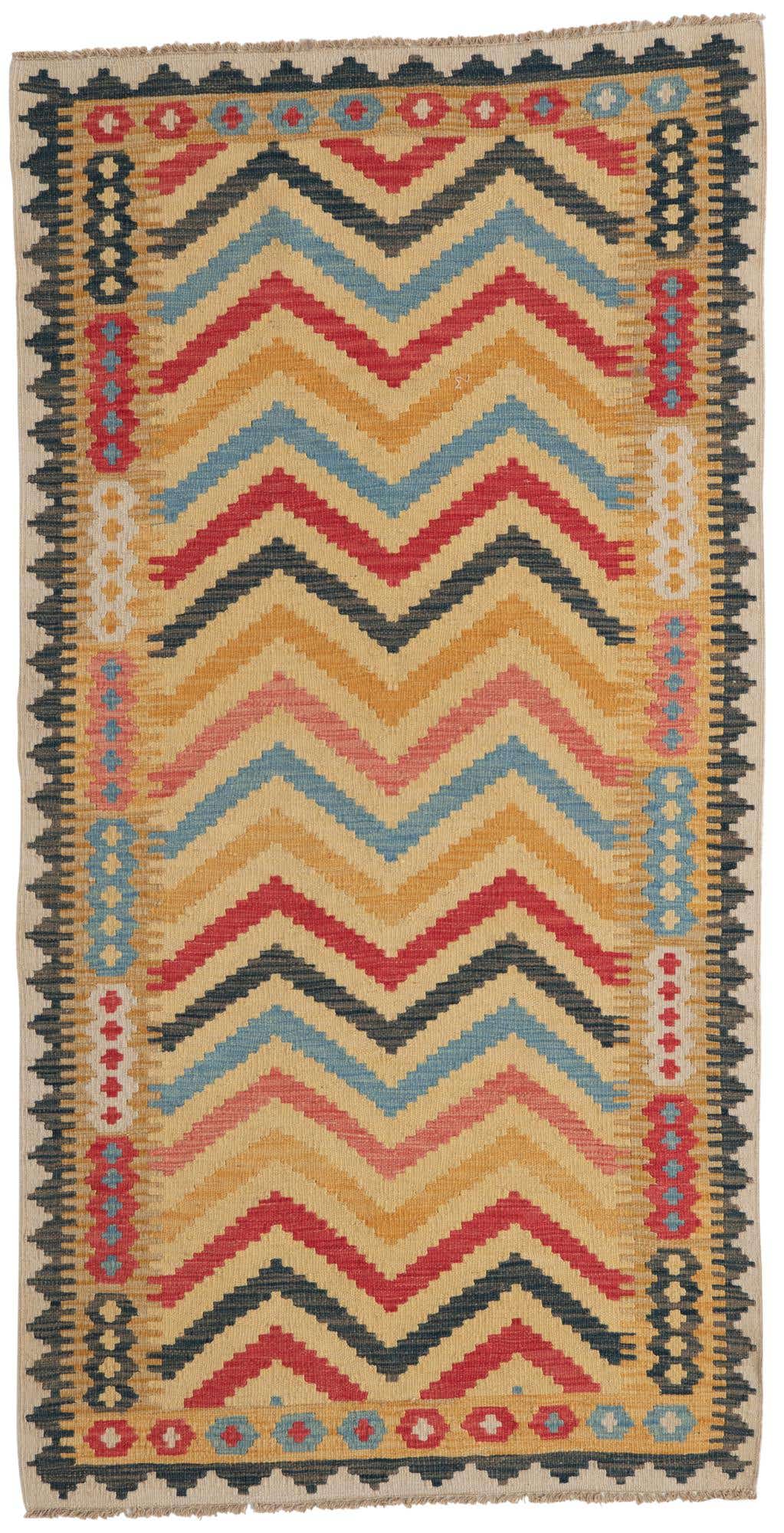 3' 5 x 6' 6 Hand Woven Kilim Maymana Wool Rug