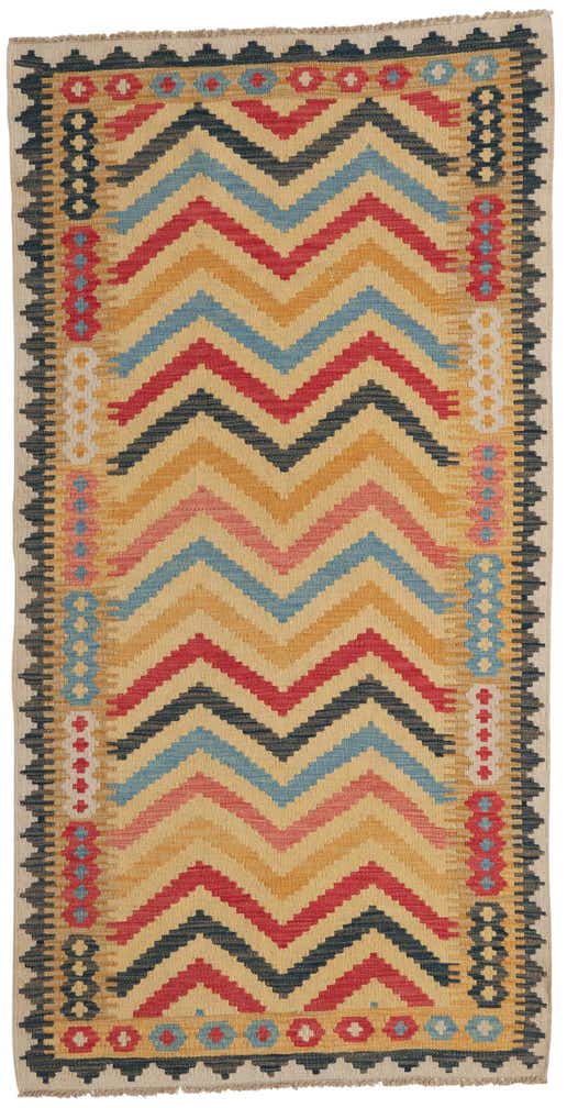 3' 5 x 6' 6 Hand Woven Kilim Maymana Wool Rug