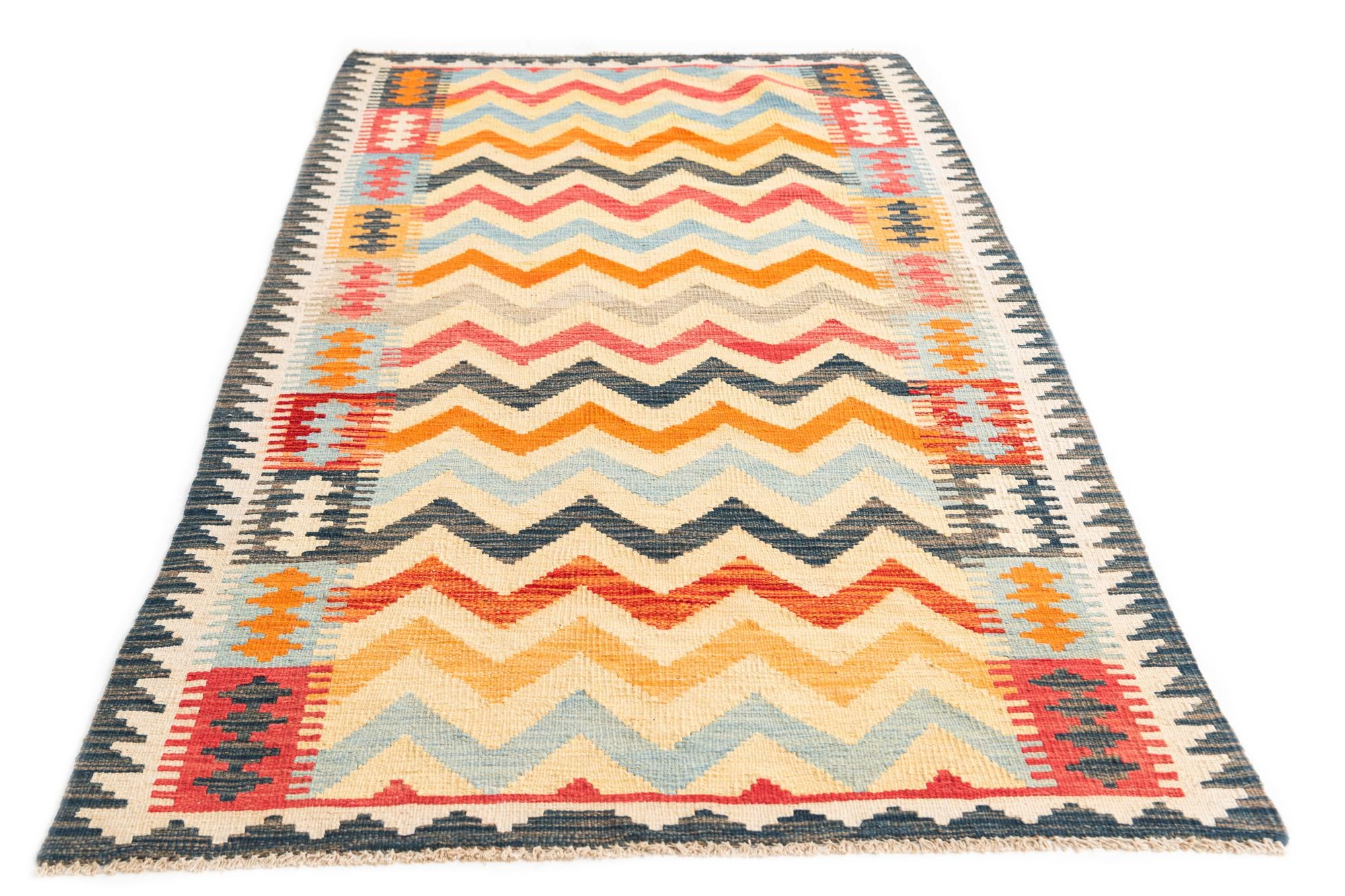 3' 4 x 6' 5 Hand Woven Kilim Maymana Wool Rug