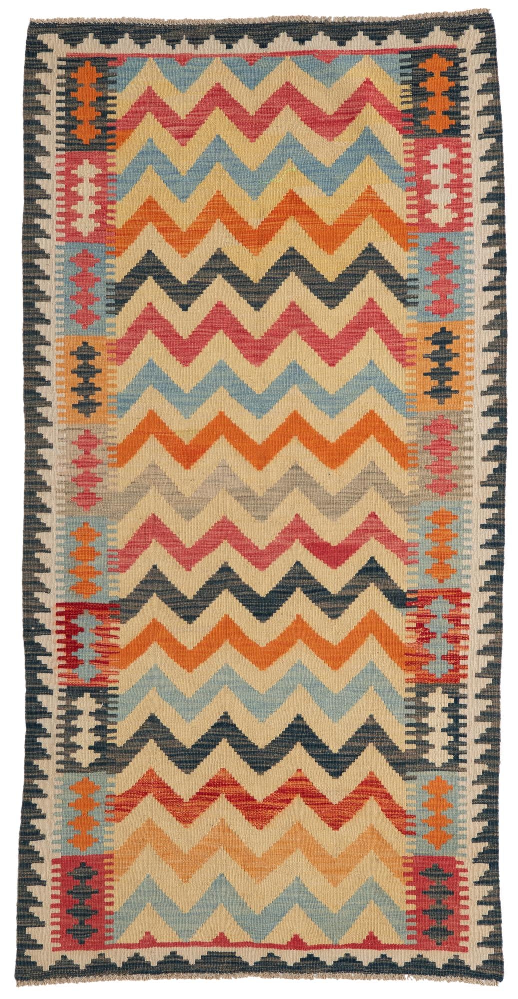 3' 4 x 6' 5 Hand Woven Kilim Maymana Wool Rug