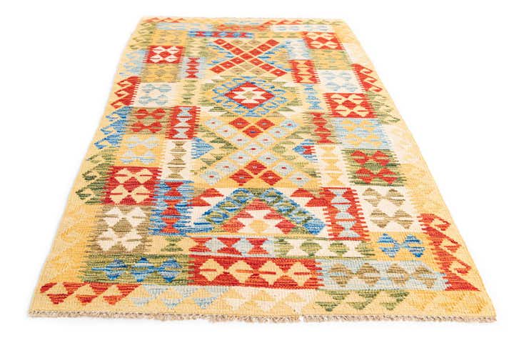 3' 6 x 6' 5 Hand Woven Kilim Maymana Wool Rug