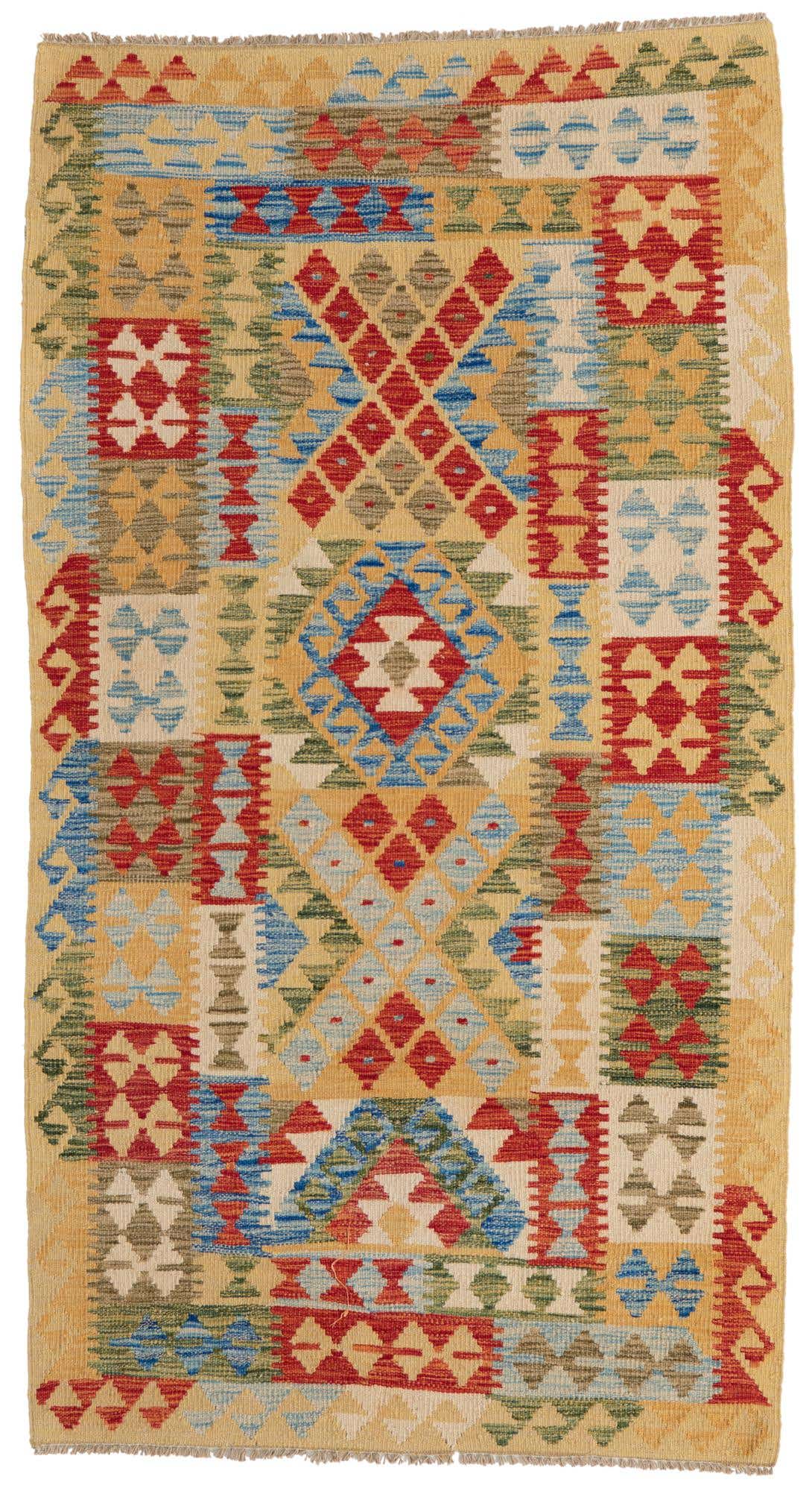 3' 6 x 6' 5 Hand Woven Kilim Maymana Wool Rug