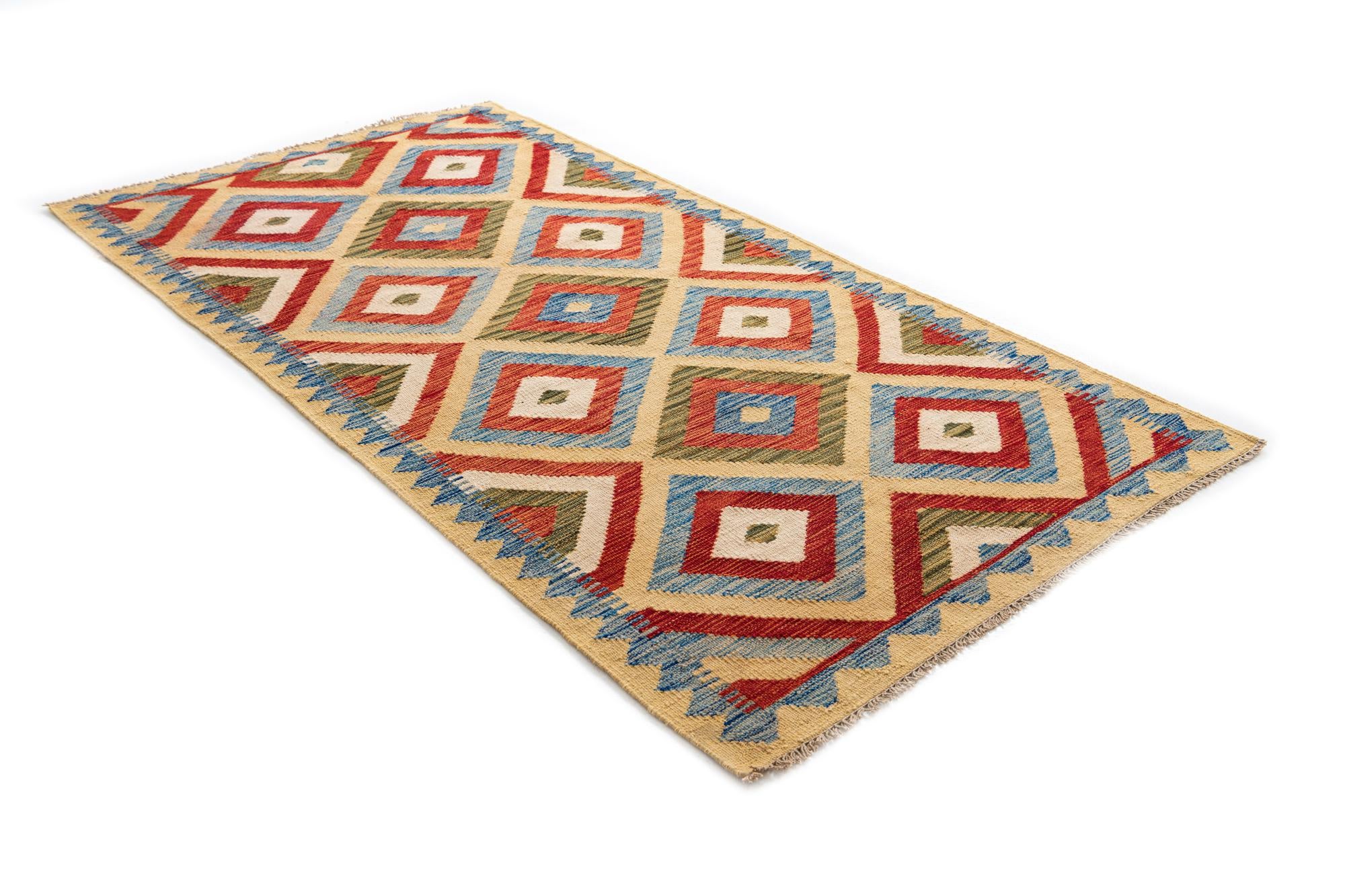 3' 4 x 6' 3 Hand Woven Kilim Maymana Wool Rug