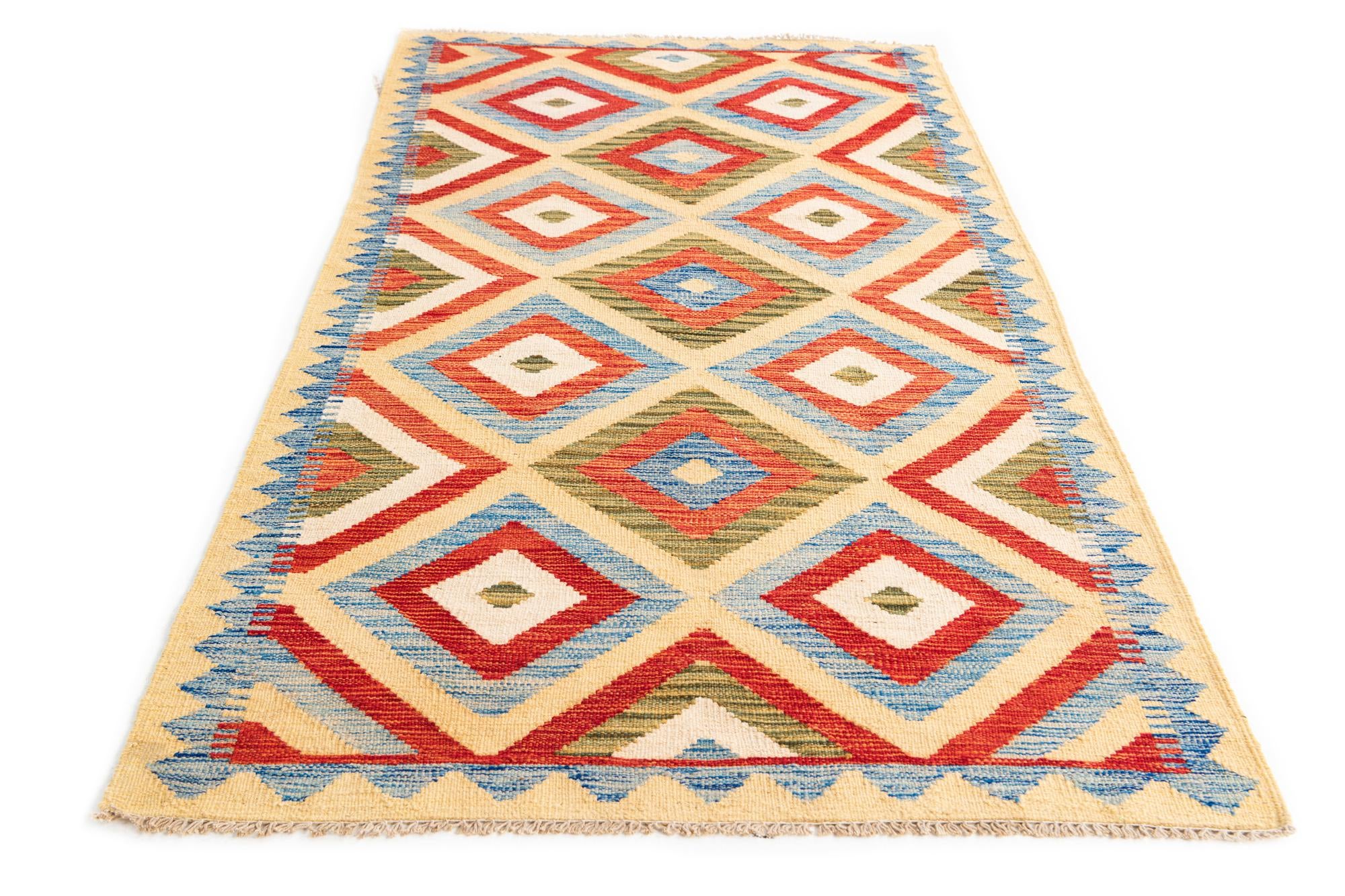 3' 4 x 6' 3 Hand Woven Kilim Maymana Wool Rug
