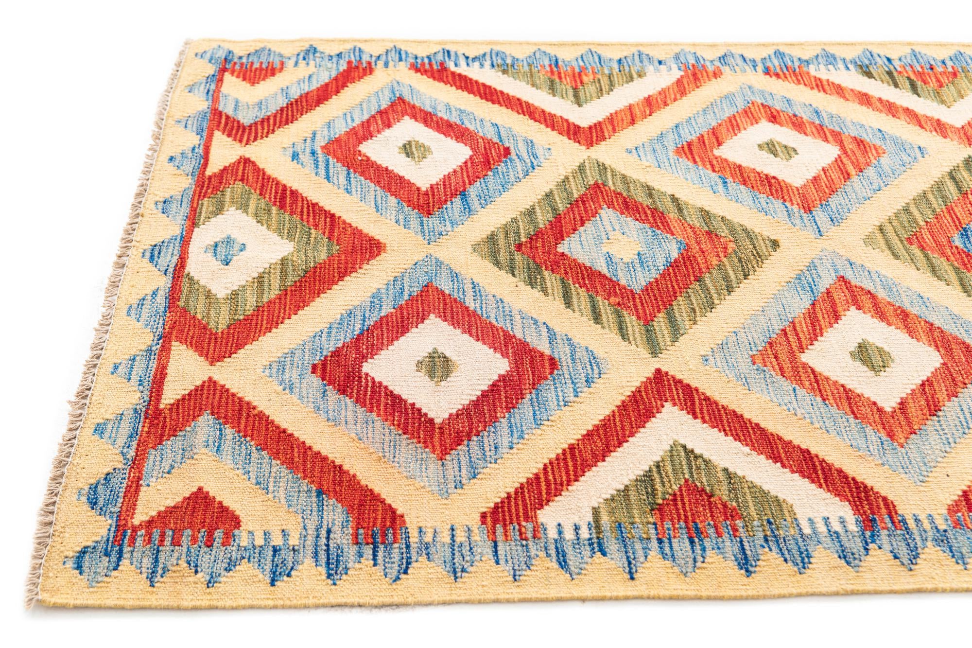 3' 4 x 6' 3 Hand Woven Kilim Maymana Wool Rug