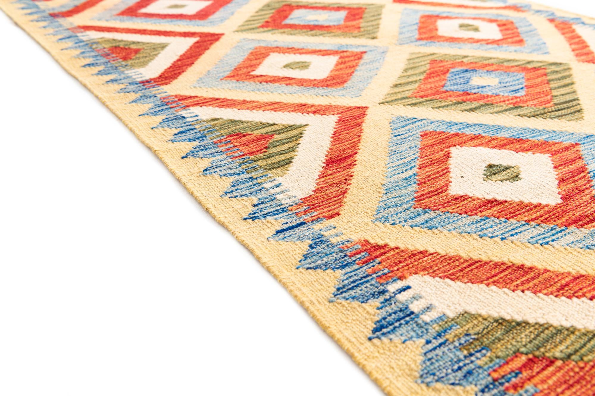 3' 4 x 6' 3 Hand Woven Kilim Maymana Wool Rug