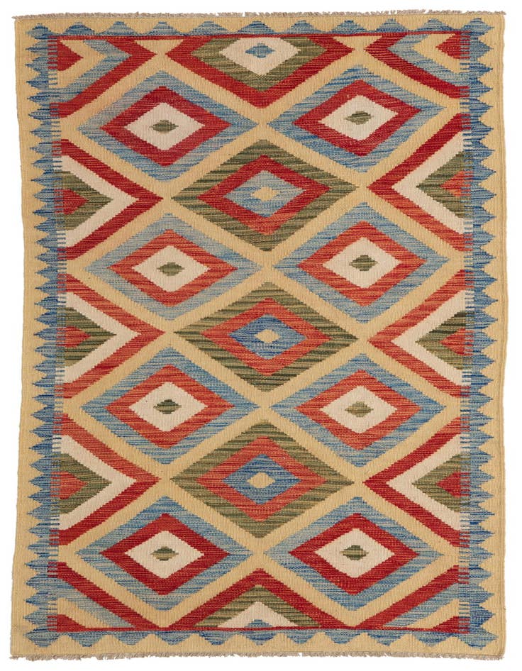 Detail image of 3' 4 x 6' 3 Hand Woven Kilim Maymana Wool Rug