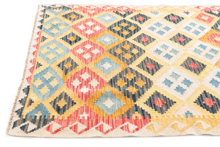 4' x 5' 4 Hand Woven Kilim Maymana Wool Rug