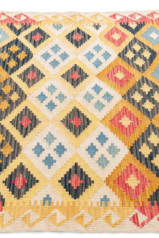 4' x 5' 4 Hand Woven Kilim Maymana Wool Rug