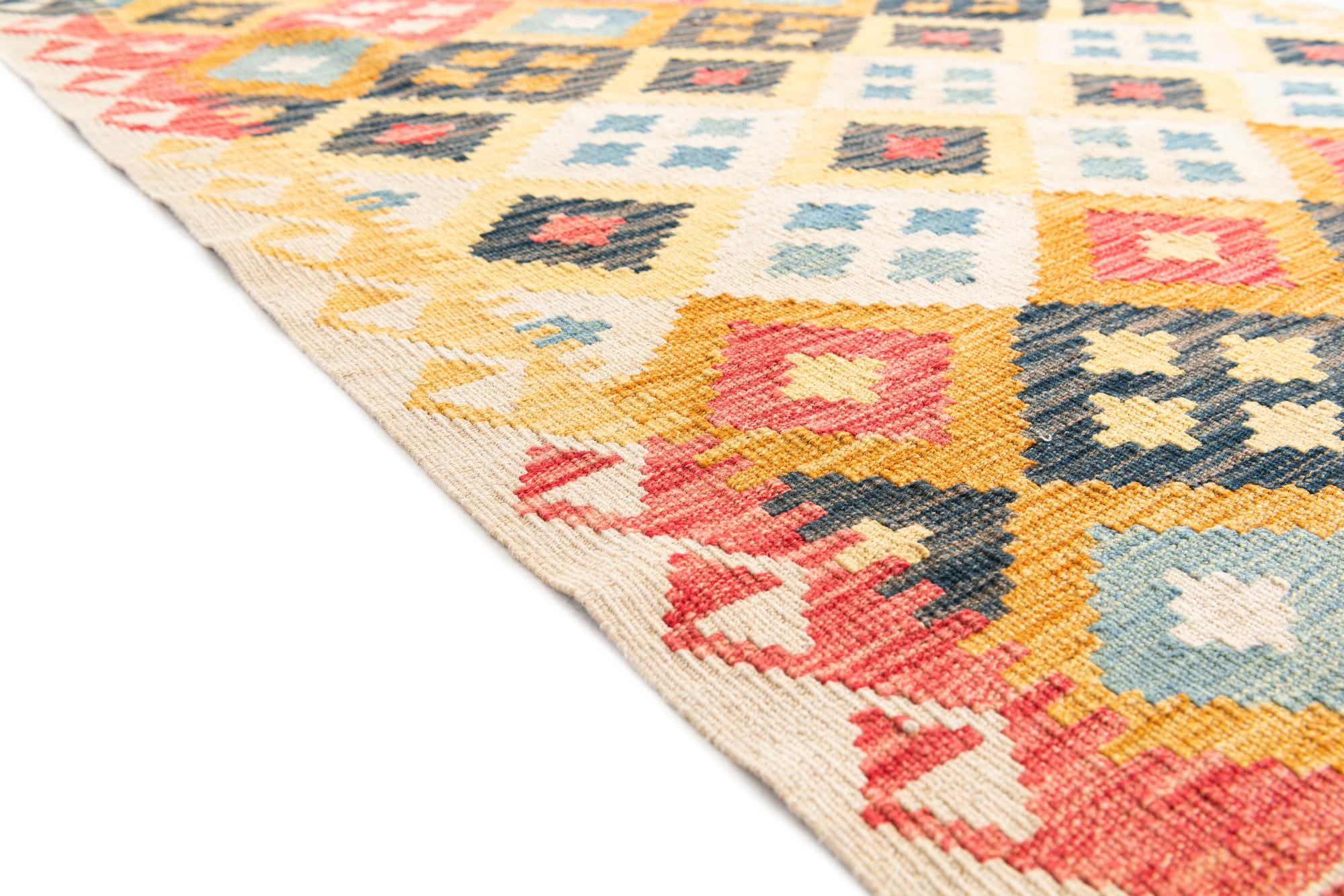 4' x 5' 4 Hand Woven Kilim Maymana Wool Rug