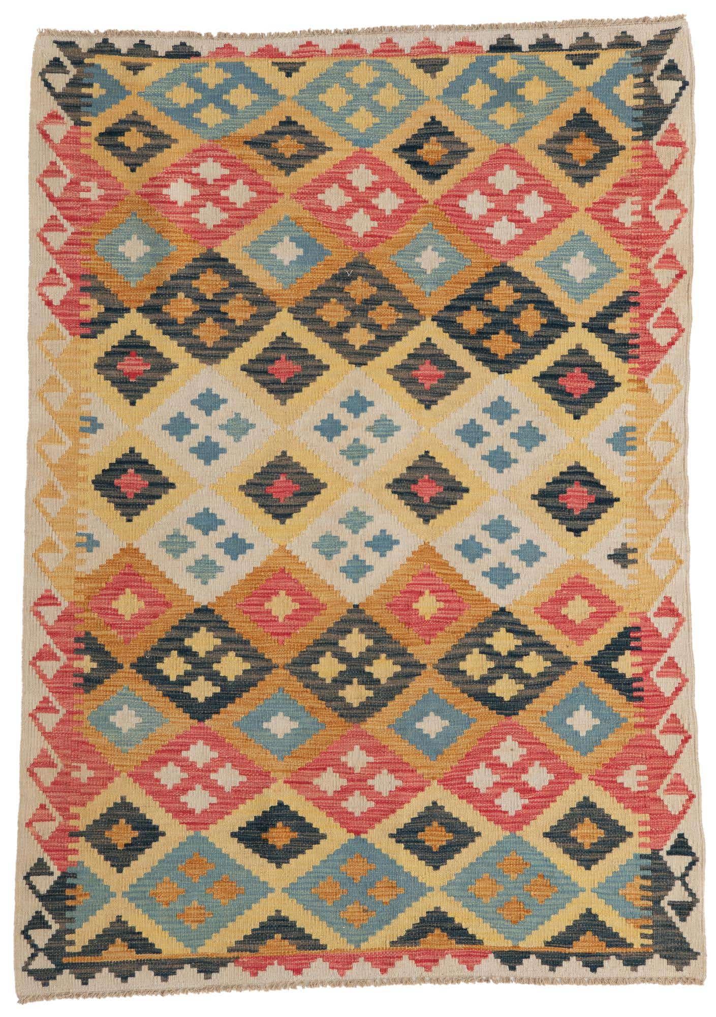 4' x 5' 4 Hand Woven Kilim Maymana Wool Rug