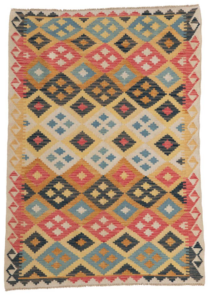 Detail image of 4' x 5' 4 Hand Woven Kilim Maymana Wool Rug